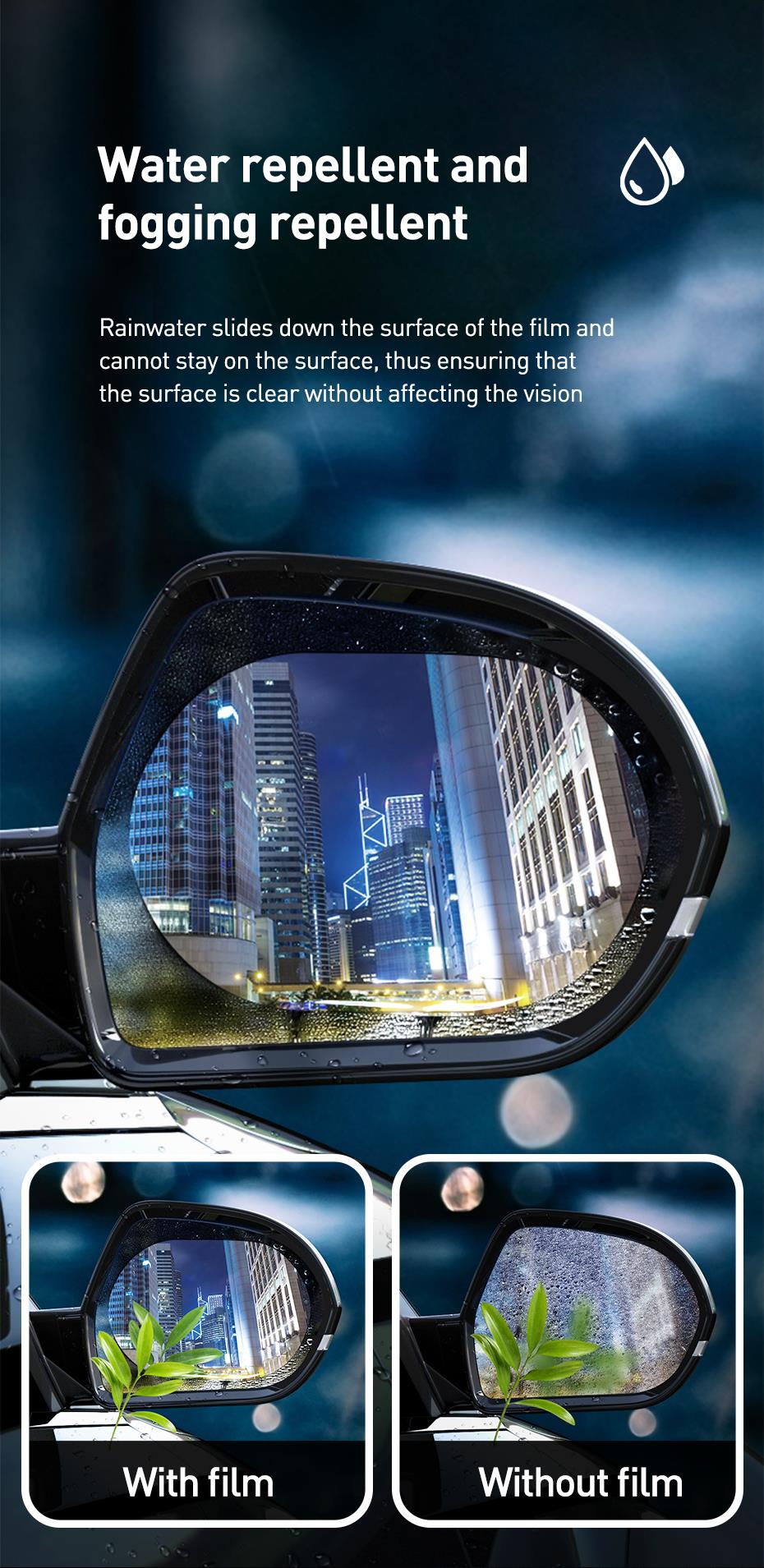 Water and Fog Proof Rearview Mirror Film